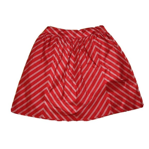 WOMEN'S RED STRIPED A-LINE SKIRT - LINDA ALLARD ELLEN TRACY - SIZE 10 - SILK - Picture 2 of 5